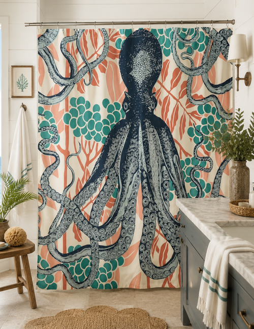Octopus Bloomsbury Shower Curtain – Hand-Screened 100% Cotton by thomaspaul