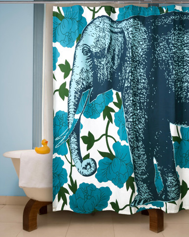 未使用 希少 自主盤 Elephant Shower Lonely Rain Elephant Floral Shower Curtain Aqua - shopthomaspaul.com