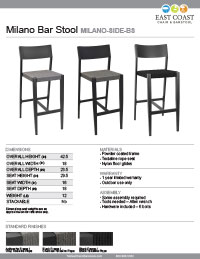 Milano Side Bar Stool Spec Sheet