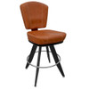 Top Shelf Collection Gladiator 825 Modern Bucket Bar Stool on Angled Black Frame with White Stitching - Cognac Vinyl