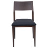 Steelgrain Panel Back Dining Chair with Walnut Wood Grain Frame and Black Vinyl Seat - Front View