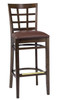 Commercial Walnut Wood Window Pane Restaurant Bar Stool with Upholstered Seat