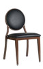 Elio Quickship Steel Stackable Banquet Chair in Walnut with Black Vinyl Upholstery — Black Vinyl, Walnut Powder-Coated Steel