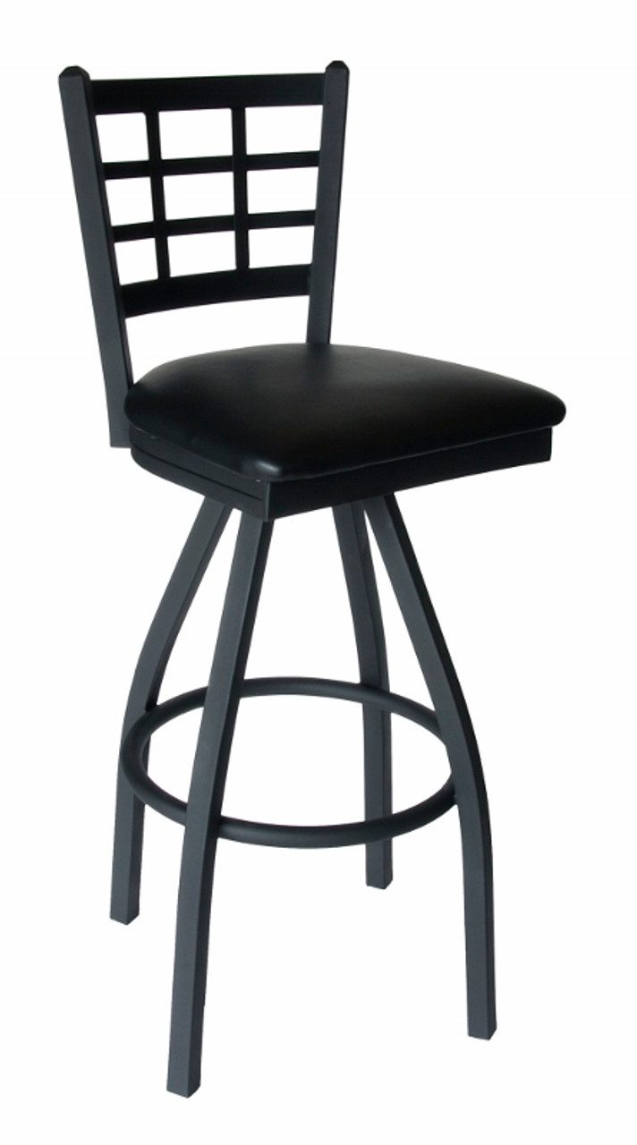 marietta commercial metal window pane back swivel bar stool with choice of  seat from bfm seating