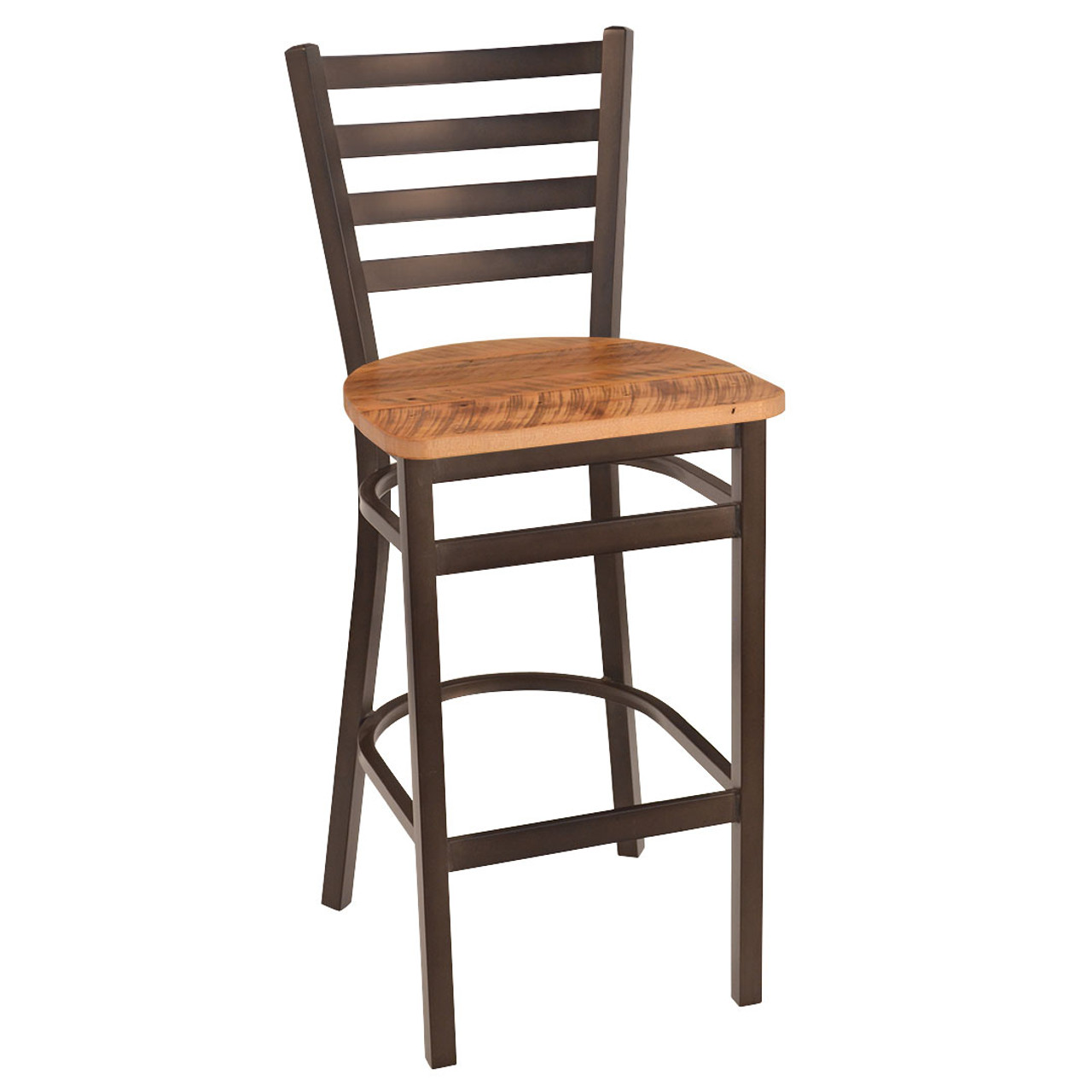 CLOSEOUT Gladiator Rust Powder Coat Ladder Back Metal Bar Stool with Choice of 6 Rustic Wood Seats