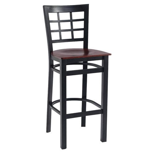 Gladiator Window Pane Metal Black Bar Stool with Choice of 7 Types of Seats