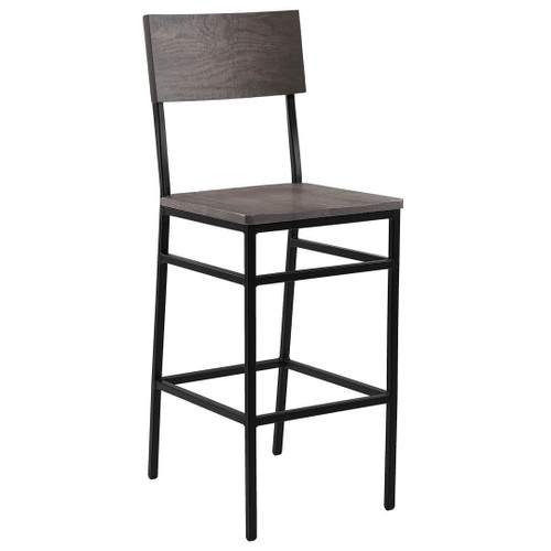 Henry Collection Steel Bar Stool w/ Shaker Gray Wood Seat and Back
