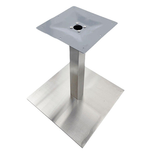 Palermo Brushed Stainless Steel Square Table Base with Umbrella Hole (18 x 18,  Available in Standard & Bar Height!)