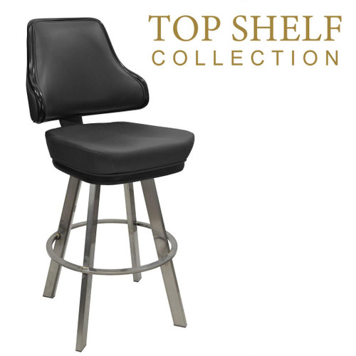 Top Shelf Collection Gladiator 1025 Classic Casino Bucket Bar Stool in Black Vinyl with Choice of 3 Frames
