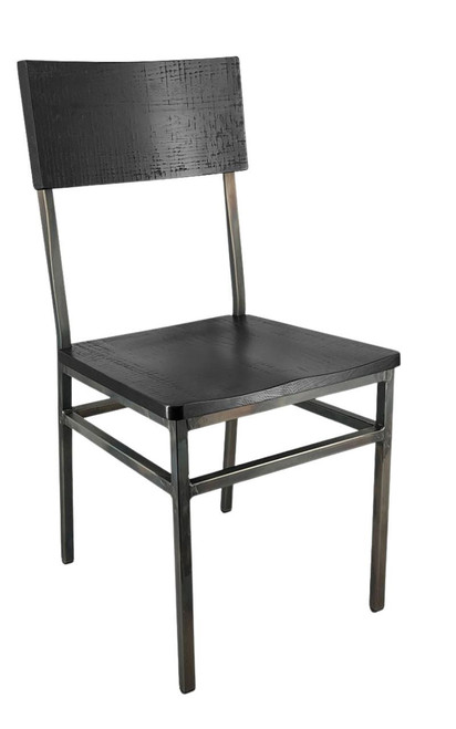Henry Collection Weathered Iron Steel Chair with Black Solid Wood Seat and Back East Coast Chair and Barstool