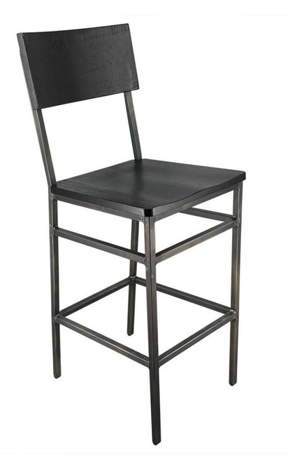 Henry Collection Weathered Iron Steel Bar Stool with Black Solid Wood Seat and Back East Coast Chair and Barstool