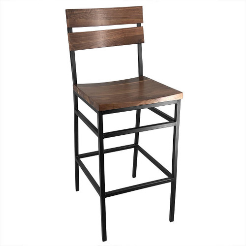 Artisan Collection Black Steel Bar Stool with Walnut Wood Seat and Back East Coast Chair and Barstool