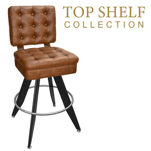 Top Shelf Collection Gladiator 925 Tufted Bucket Bar Stool on Angled Black Frame in Bourbon Brown
