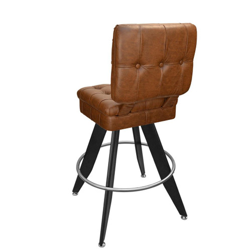 Top Shelf Collection Gladiator 925 Tufted Bucket Bar Stool on Angled Black Frame in Bourbon Brown - Back View