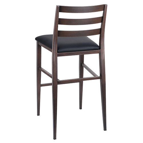 Steelgrain Ladderback Bar Stool with Walnut Wood Grain Frame and Black Vinyl Seat - Back View
