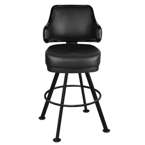 Top Shelf Gladiator 1075 Quilted Button Back Black Bucket Bar Stool on Black 920 Round Frame - Front