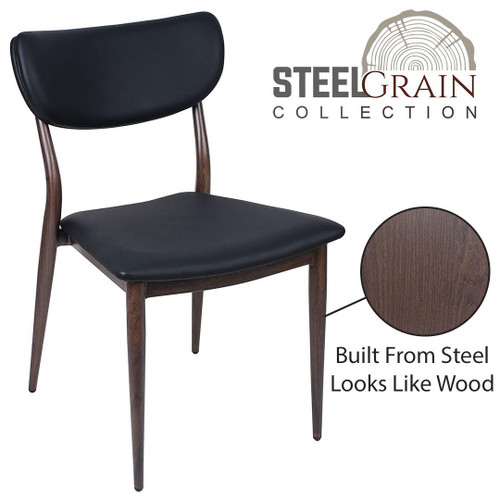 Steelgrain Steakhouse Dining Chair with Walnut Wood Grain Frame and Black Vinyl Seat