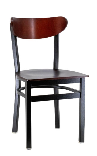 Kidney-Shaped Dark Mahogany Wood Restaurant Chair with Black Metal Frame (Multiple Seat Options!)