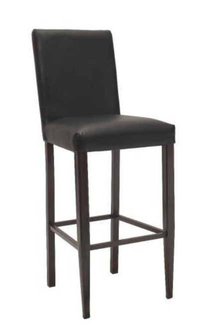 Walnut Finish Wood-Look Metal Restaurant Bar Stool with Upholstered Seat and Back
