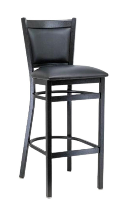 Black Steel Restaurant Bar Stool with Black Vinyl Seat and Back