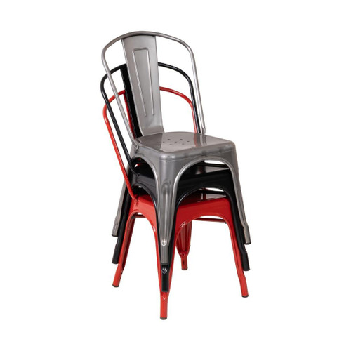 Red Steel Tolix-Style Stackable Restaurant Chair with Arched Back