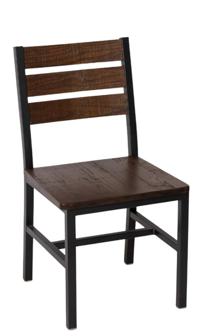 Walnut Finish Reclaimed Wood Ladder Back Restaurant Chair with Steel Frame