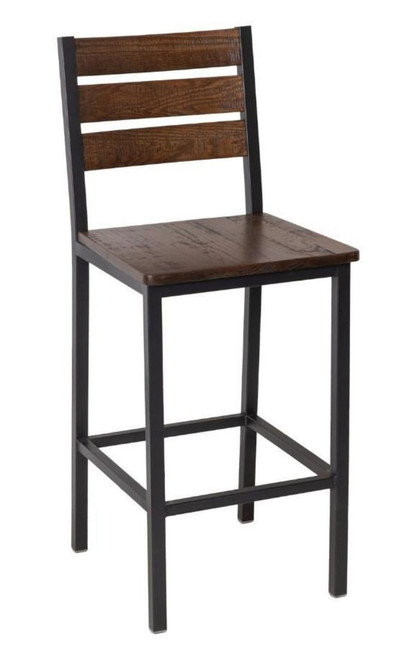 Walnut Finish Reclaimed Wood Ladder Back Restaurant Bar Stool with Steel Frame