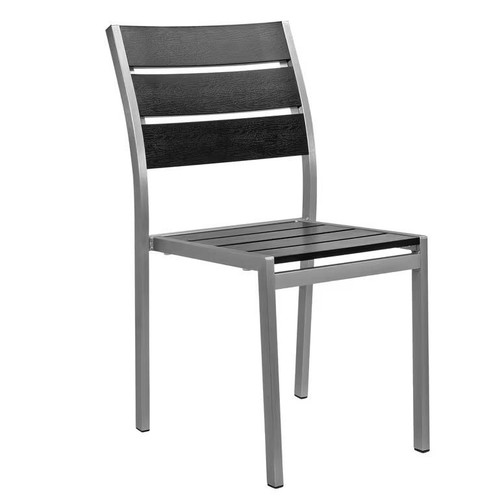 Caribbean Collection Silver Frame Side Chair with Black Teak Wood Slats