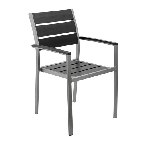 Caribbean Collection Silver Frame Arm Chair with Black Teak Wood Slats