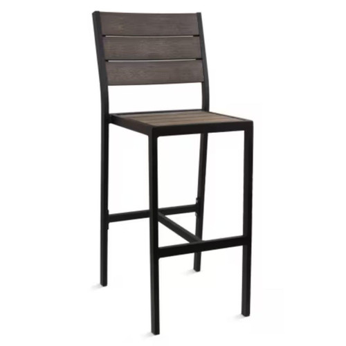 Caribbean Collection Black Frame Side Bar Stool with Brown Teak Wood Slats