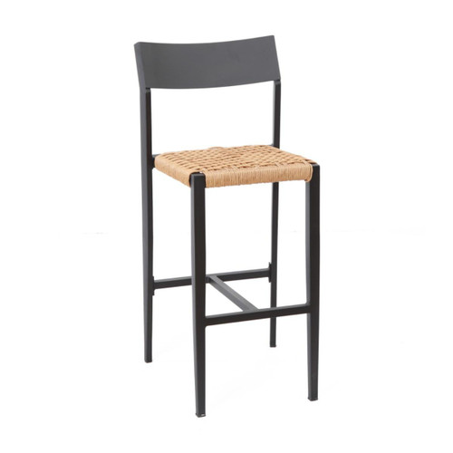 Milano Collection Black Frame Side Bar Stool in Tan Textaline Rope