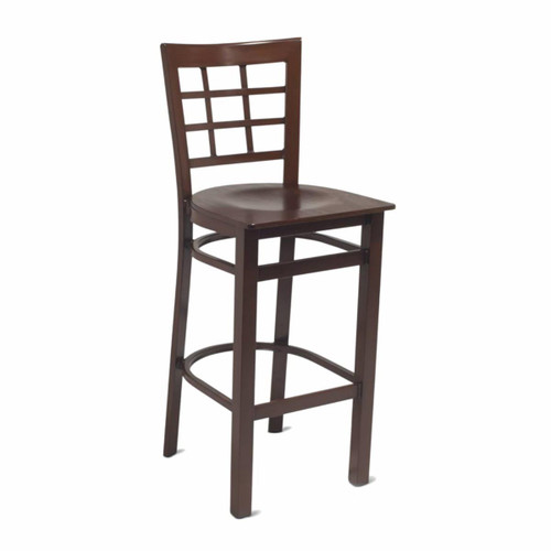 Gladiator Window Pane Metal Walnut Bar Stool with Choice of 7 Types of Seats