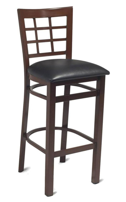 Gladiator Window Pane Metal Walnut Bar Stool with Choice of 7 Types of Seats