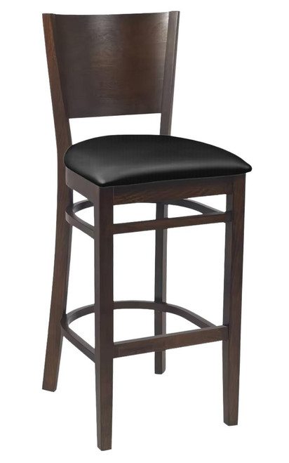 Solid Beechwood Restaurant Bar Stool in Walnut With Upholstered Seat