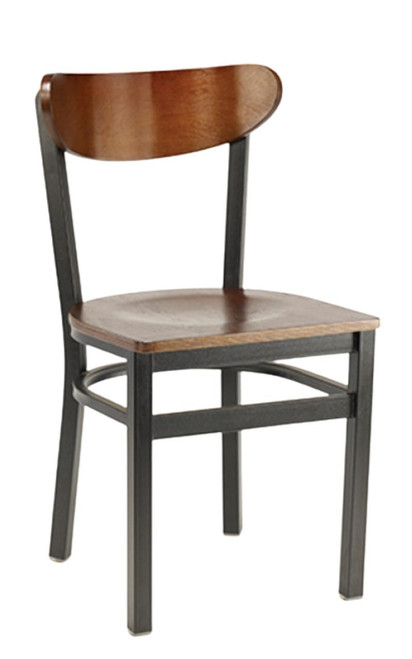 Kidney-Shaped Walnut Wood Restaurant Chair with Black Metal Frame (Multiple Seat Options!)