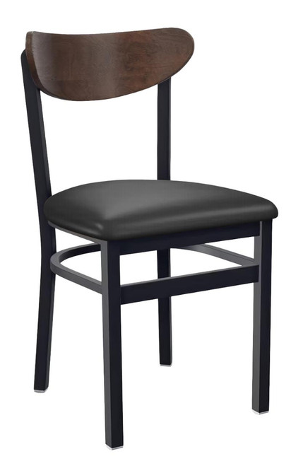 Kidney-Shaped Walnut Wood Restaurant Chair with Black Metal Frame (Multiple Seat Options!)