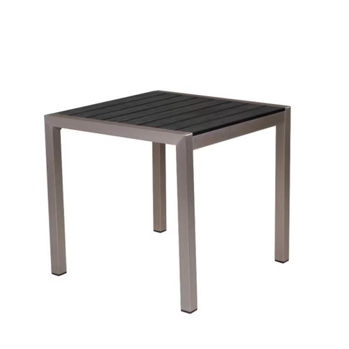 Aluminum Restaurant Table with Tan Synthetic Teak Slats (Standard Height, Multiple Sizes!)
