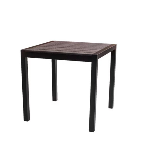 Aluminum Restaurant Table with Brushed Brown Synthetic Teak Slats (Standard Height, Multiple Sizes!)