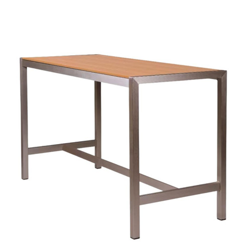 Aluminum Restaurant Table with Tan Synthetic Teak Slats (Bar Height, Multiple Sizes!)