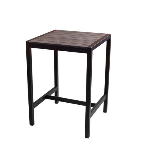 Aluminum Restaurant Table with Brushed Brown Synthetic Teak Slats (Bar Height, Multiple Sizes!)