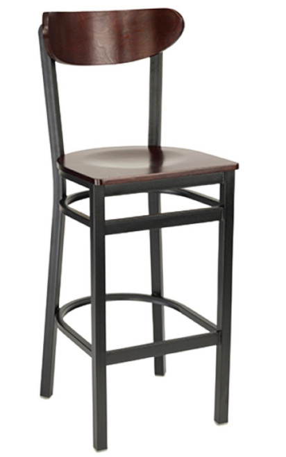 Kidney-Shaped Walnut Wood Restaurant Bar Stool with Black Metal Frame (Multiple Seat Options!)