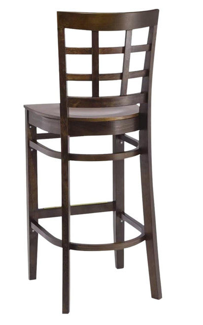 Commercial Walnut Wood Window Pane Restaurant Bar Stool with Wood Veneer Seat
