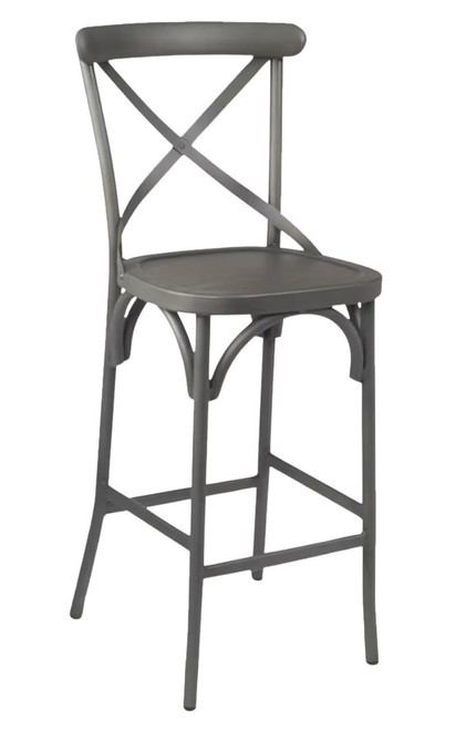 Antique-Style Grey Metal Cross Back Restaurant Bar Stool