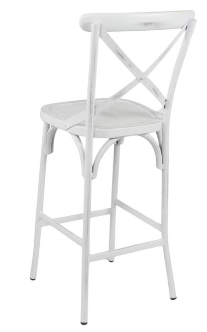 Antique-Style White Metal Cross Back Restaurant Bar Stool