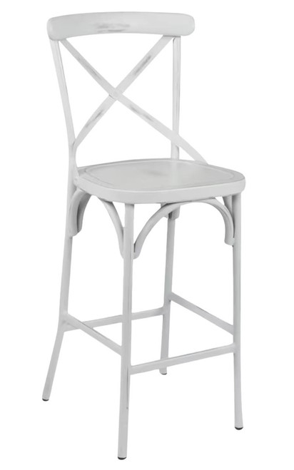 Antique-Style White Metal Cross Back Restaurant Bar Stool