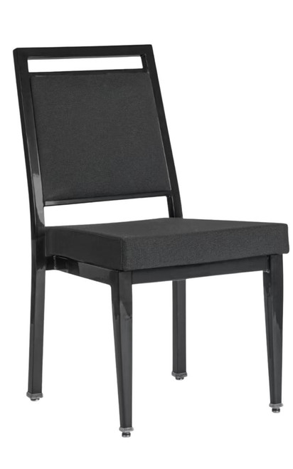 Atticus Quickship Steel Stackable Banquet Chair in Black with Fabric Upholstery — Black Fabric, Black Powder-Coated Steel