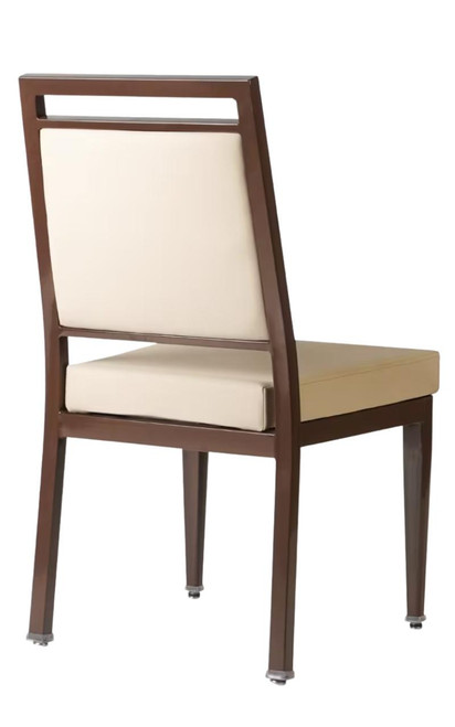 Atticus Quickship Steel Stackable Banquet Chair in Walnut with Beige Vinyl Upholstery — Beige Vinyl, Black Powder-Coated Steel