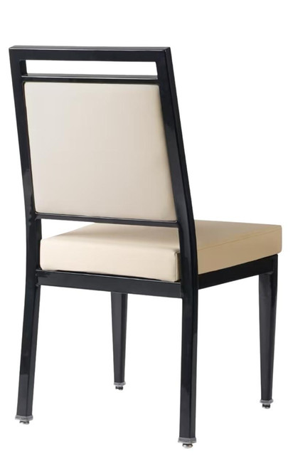 Atticus Quickship Steel Stackable Banquet Chair in Black with Beige Vinyl Upholstery — Beige Vinyl, Black