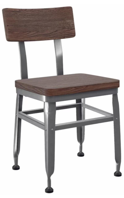 Industrial Steel Distressed Wood Back and Seat Restaurant Chair
