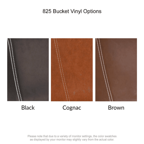 Top Shelf Collection Gladiator 825 Modern Bucket Bar Stool on Large Clear Coat Frame with White Stitching and Choice of 3 Vinyl Colors